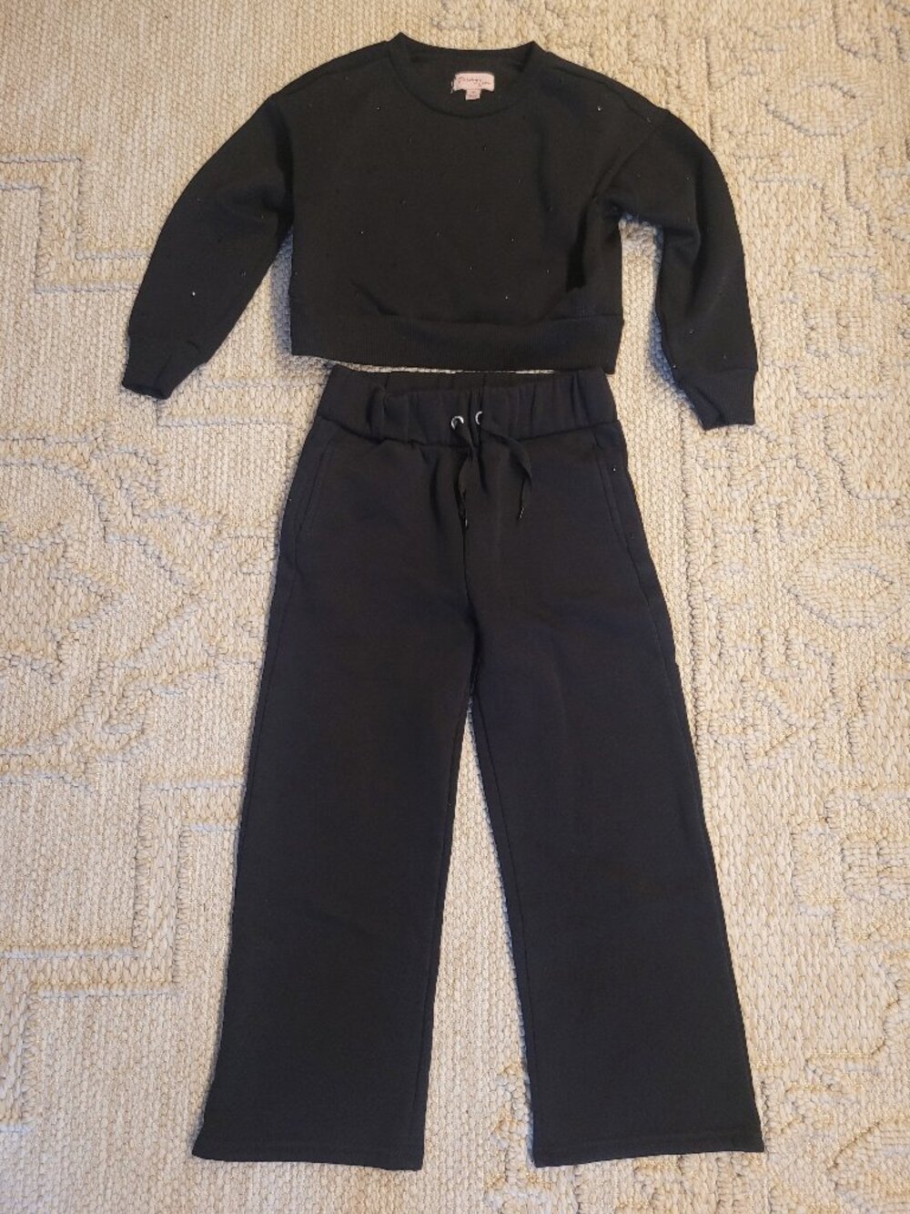 Girls black rhinestoned sweatshirt and sweatpants set